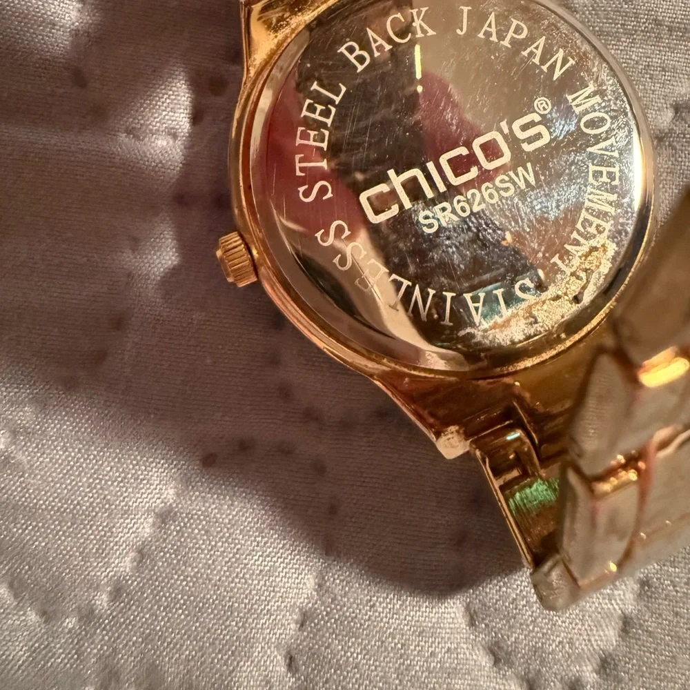Chico's Gold Tone Watch Roman Numerals Gold Face Stainless Steel Japan Made
